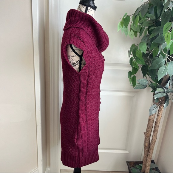 J.J. Basics Cable Knit Cowl Neck Cap Sleeve Sweater Dress Burgundy Sz L - Picture 7 of 16